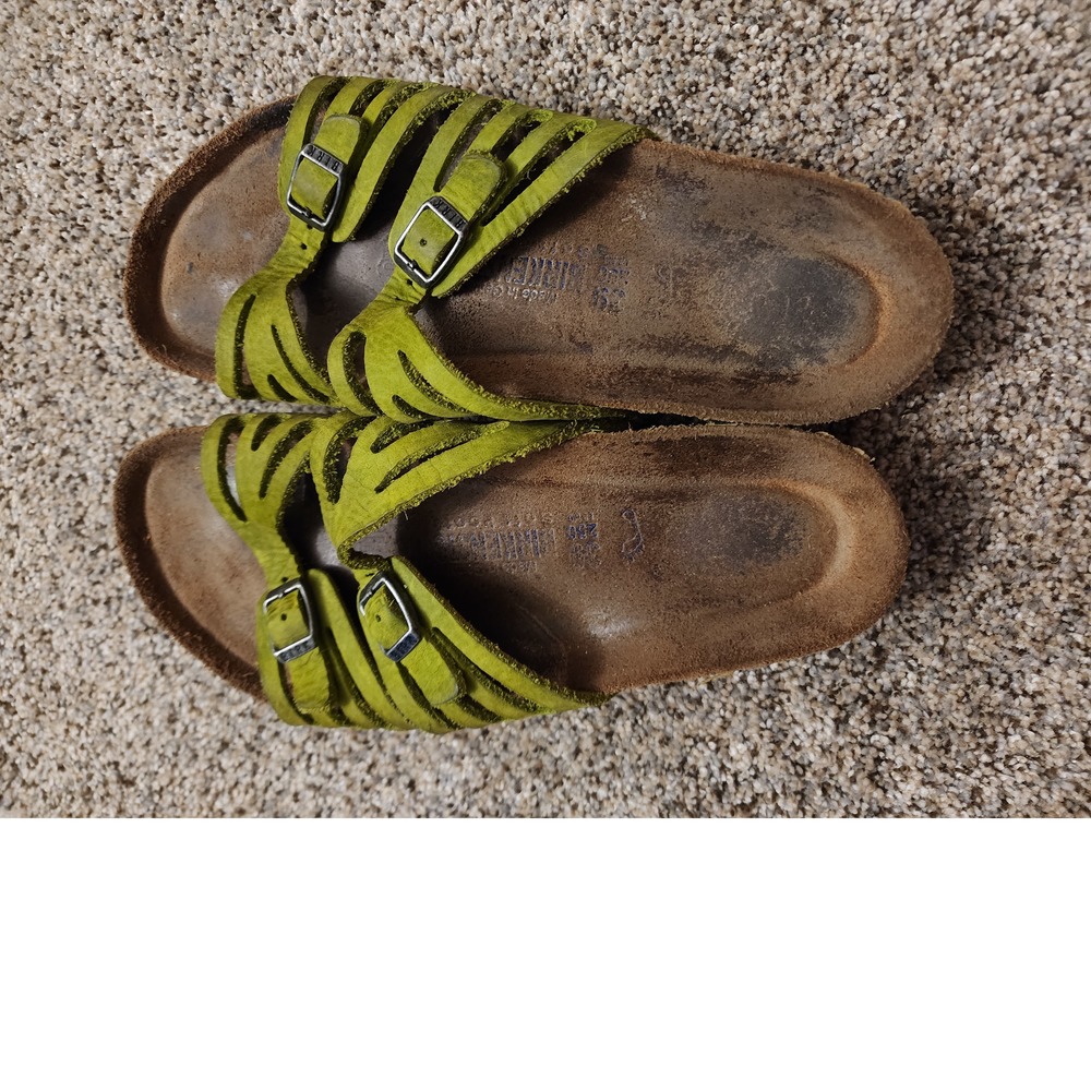 Birkenstock Green Suede Strappy Slide Sandals